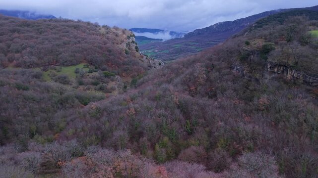 Aerial view from a drone of the Artazul Waterfall in Aizp&uacute;n in the Ollo Valley. Navarre, Spain. Europe