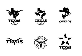 Fototapeta premium Texas Longhorn Cowboy Restaurant Logo Collection in Black and White Silhouette Design