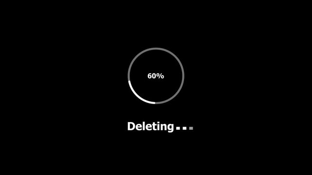 Deleting Progress Circle Animation on white Background . Data Erasing UI UX Interface .System Remove Loading Screen Concept 4K animation on black background.