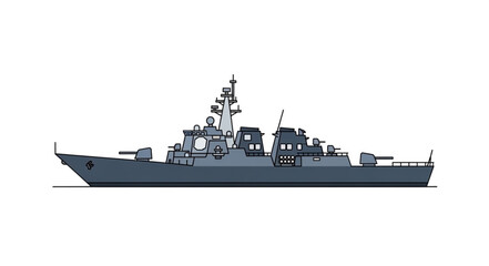 Military Warship Illustration Side View. © Pocong