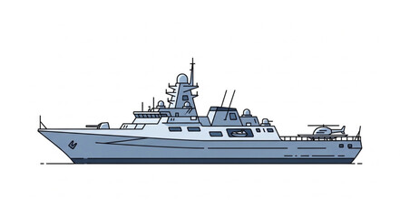 Modern Naval Warship Illustration Side View. © Pocong