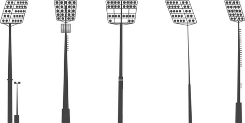 Stadium floodlights and arena sports arena lighting towers set, professional outdoor stadium lights for football field illustration © Majnur