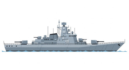 Modern Naval Warship Illustration Side View. © Pocong