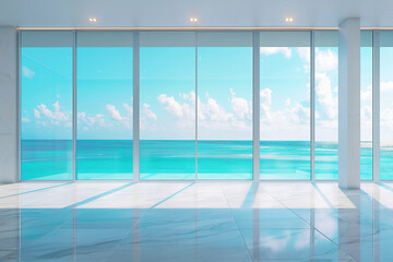 大きな窓からの海の眺め