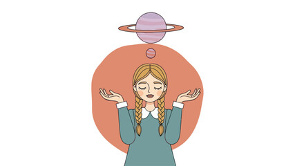 Woman Balancing Planet with Hands Outstretched. © Mardiyo