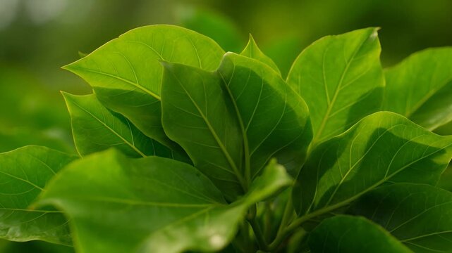 Overlapping banana leaf canopy background with slow highlight drift and gentle interleaf shadow movement