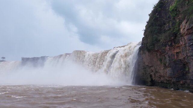 Aerial Slow Motion View of Chitrakote Waterfalls Chhattisgarh India