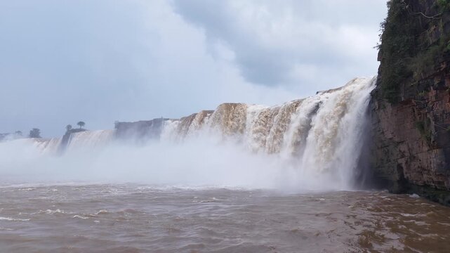 Aerial Slow Motion View of Chitrakote Waterfalls Chhattisgarh India