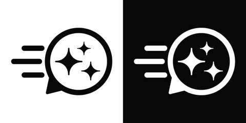 Vector flat icon showing a fast-moving bubble containing shining stars or sparkles. Represents express cleaning services, magic speed, premium quality, or instant polishing results. © bibin