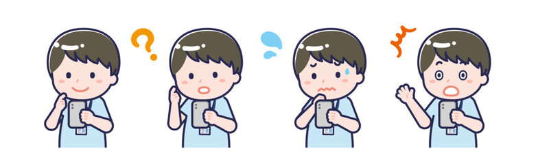 スマートフォンを使う「介護士」の男性