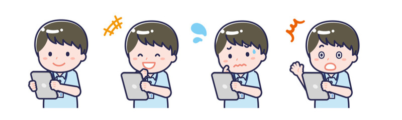 タブレットを使う「介護士」の男性