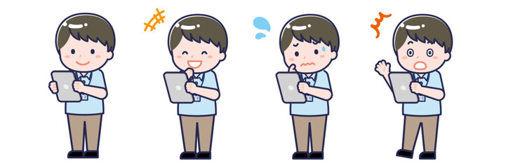 タブレットを使う「介護士」の男性