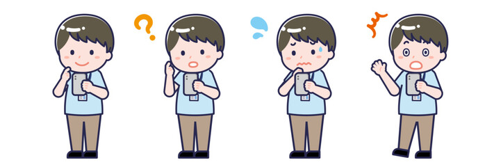 スマートフォンを使う「介護士」の男性