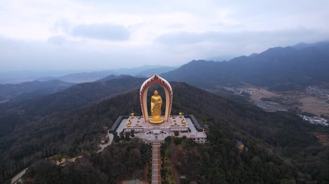Donglin Buddha Statue Aerial View, Lushan Mountain, Jiangxi China