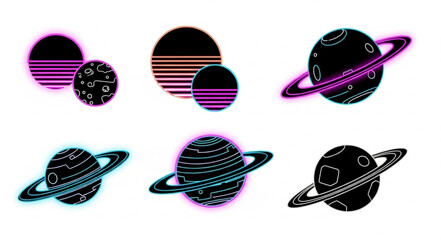 Retro Futuristic Planets and Celestial Bodies Collection. © malika