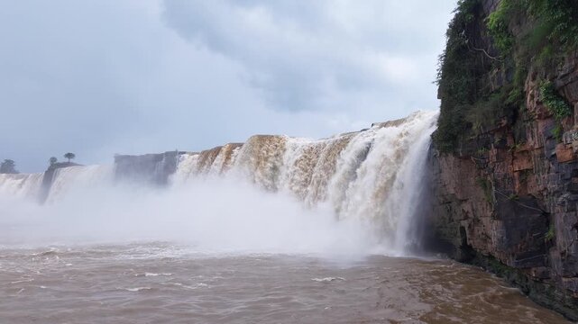 Aerial Slow Motion View of Chitrakote Waterfalls Chhattisgarh India