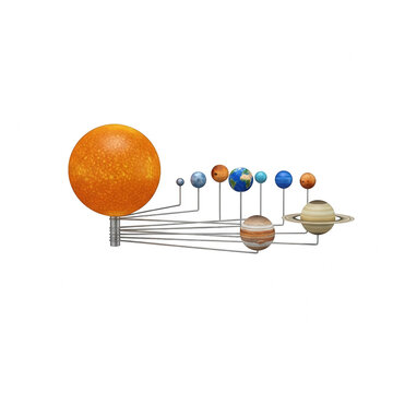 A model of the solar system on display isolated on transparent background