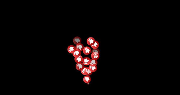 Dislike and Thumbs Down fountain fly up. Negative stream reactions in social media. Hater cyberbullying and cancel culture. Thumbs down button motion. Live streaming in youtube, tiktok twitch overlay