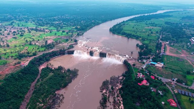 Aerial View of Chitrakote Waterfalls Chhattisgarh India