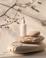Minimal Natural Skincare Bottle with Stone Spa Setting
