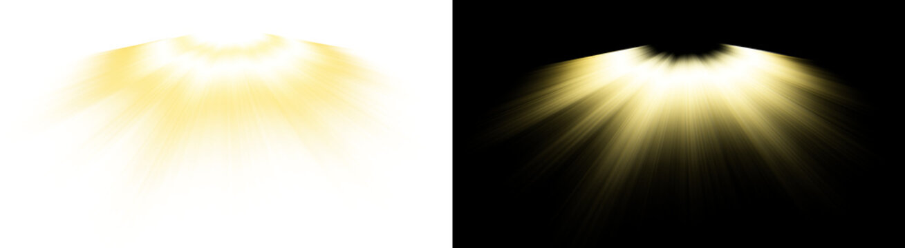 PNG image of&nbsp;Bright golden yellow light burst rays shining downwards creating an atmospheric volumetric effect on transparent background