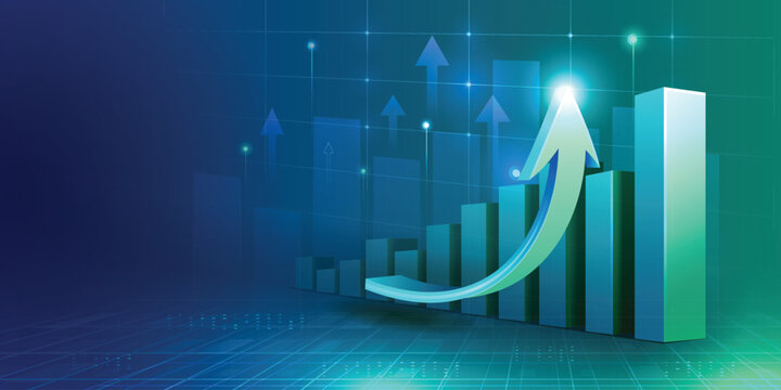 business financial growth concept 3d arrow growing up volume bar abstract digital technology background