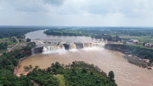 Aerial View of Chitrakote Waterfalls Chhattisgarh India