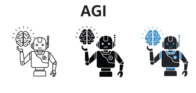 Illustration showing evolution of artificial intelligence robots with humanlike brain icons
