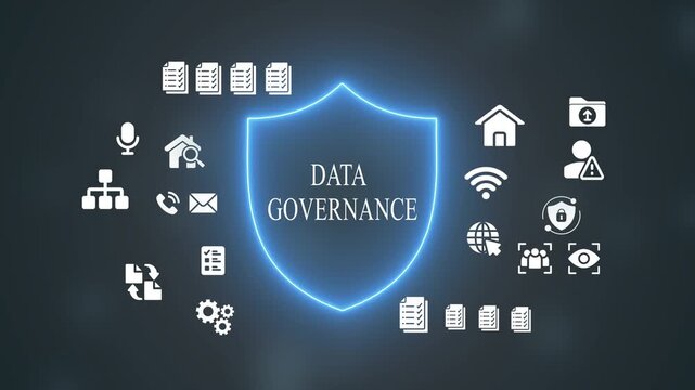 Data Governance Concept with Shield and Various Related Symbols data protection cybersecurity shield security