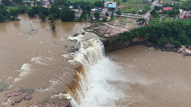 Aerial View of Chitrakote Waterfalls Chhattisgarh India