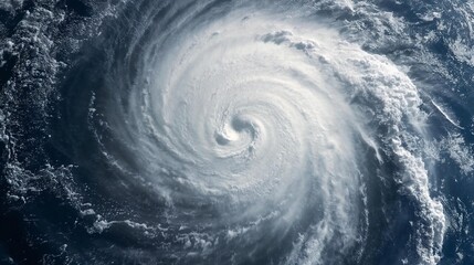 Massive hurricane swirling over ocean with intense storm clouds