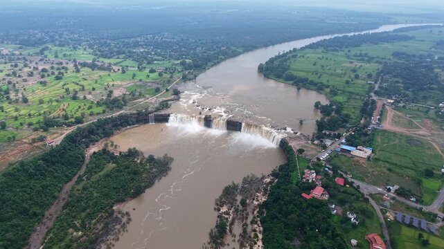 Aerial View of Chitrakote Waterfalls Chhattisgarh India