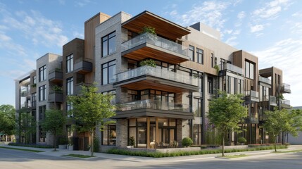 Obraz premium Modern architectural apartment building exterior