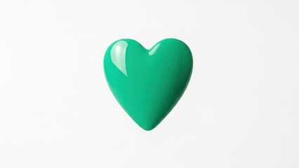 Obraz premium Glossy, emerald-green heart shape centered on a bright white background