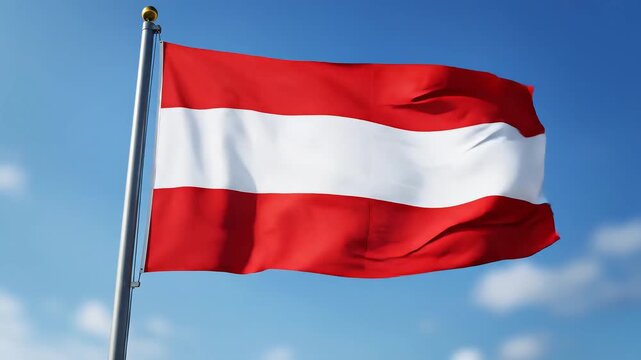 Austrian Flag Waving Proudly Against a Clear Blue Sky.