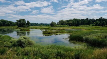 Scenic wetland landscape with reflections