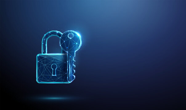 3d blue padlock with digital key Secure access solution, authentication verification, identity protection, cybersecurity management, access control assessment concept.