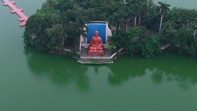 Aerial View of Buddha Statue at Vivekananda Sarovar Raipur in Chhattisgarh, India
