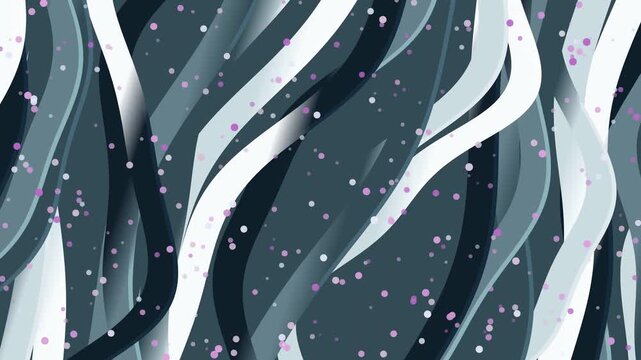 Abstract wavy lines with pink dots on dark teal background, viewed from directly above, a digital illustration