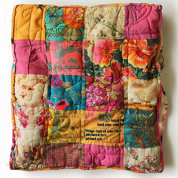 Vintage-Inspired Floral Patchwork Quilt Cushion