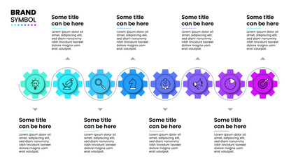 Infographic template. Horizontal line with 8 gears and icons