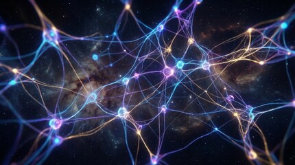 Fototapeta premium Abstract blue light background with glowing sparkles and dynamic fractal wave lines in a colorful digital art design illustration