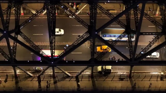 Aerial Night View of Howrah Bridge Kolkata India