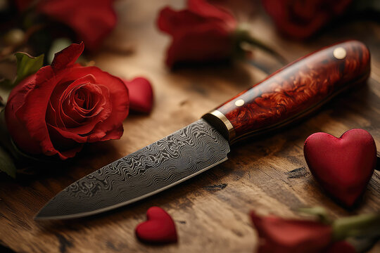 knife and red rose