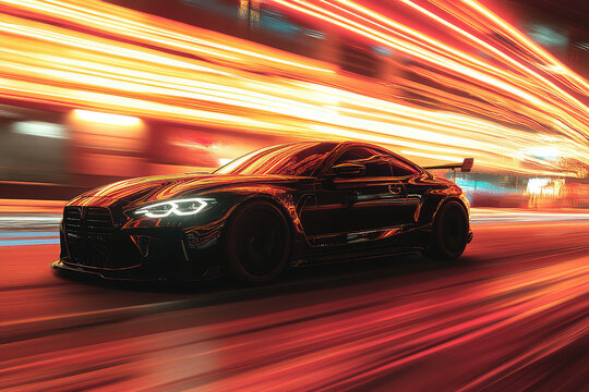fast moving car at night