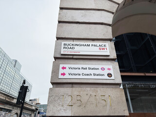 Obraz premium London street signs at Buckingham Palace Road near Victoria Rail and Coach Stations