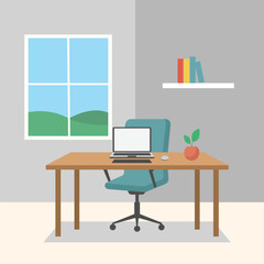 Fototapeta premium Flat Design Freelancer Workspace Near Sunny Window