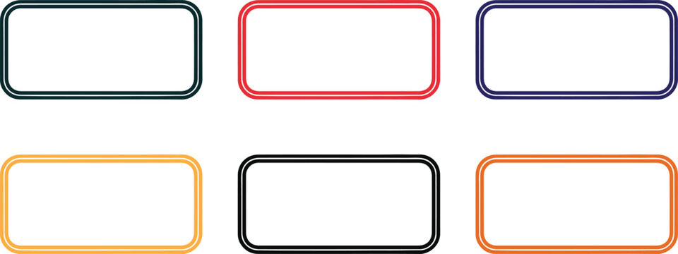A collection of six square frames in different colors on a white background