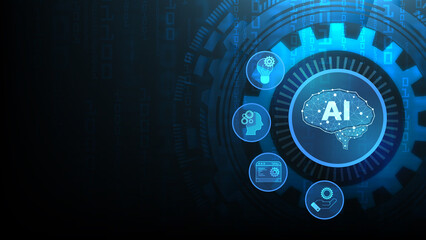 Obraz premium Artificial Intelligence Automation System with Machine Learning Icons