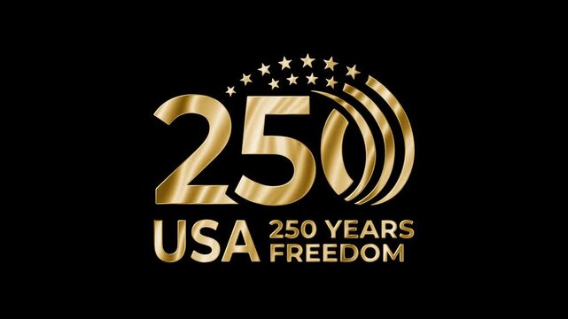 Gold calligraphic numeral 250. Premium patriotic asset for USA 250th anniversary event openers, patriotic campaigns and Independence Day productions